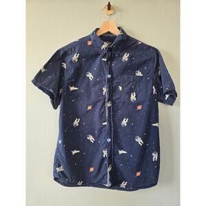 Astronaut Print Button‑Down Shirt Men’s M | Space Graphic Casual Short Sleeve